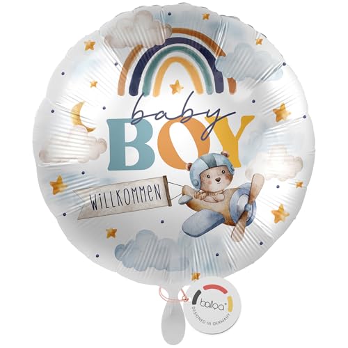 balloa Folienballon rund, Helium Ballon Geburt Junge, Geschenk zur Geburt Baby Boy, Babyparty Dekoration Junge, Willkommen Baby Luftballon, Motiv Regenbogen Flugzeug blau bunt, 33cm balloa Folienballon rund, Helium Ballon Geburt Junge, Geschenk zur Geburt Baby Boy, Babyparty Dekoration Junge, Willkommen Baby Luftballon, Motiv Regenbogen Flugzeug blau bunt, 33cm von balloa
