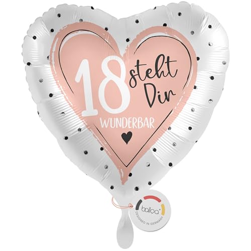 balloa Folienballon zum 18 Geburtstag, rosa Herz Motiv steht dir wunderbar, Helium-Ballon Geschenkidee für Mädchen und Frauen, Geburtstagsdeko Party Zubehör Feier, 33cm von balloa