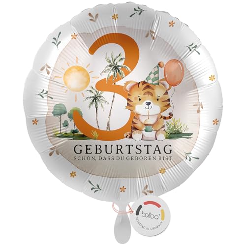 balloa Folienballon zum 3 Geburtstag, Geschenkidee Kinderparty mit Tiger Safari Motiv, Helium geeignet Luftballon rund, Deko Highlight für Jungen oder Mädchen, Geburtstagsdekoration, 33cm balloa Folienballon zum 3 Geburtstag, Geschenkidee Kinderparty mit Tiger Safari Motiv, Helium geeignet Luftballon rund, Deko Highlight für Jungen oder Mädchen, Geburtstagsdekoration, 33cm von balloa