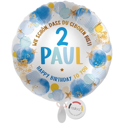 balloa Personalisierter Ballon XXL mit Namen, Folienballon 2. Geburtstag Junge, Helium Luftballon mit Zahl und Wunschtext, Dekoration Kinderparty Geburtstagsüberraschung Baby, 53cm von balloa