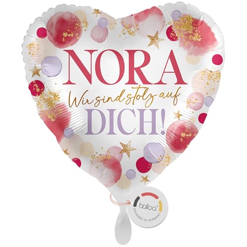 balloa Personalisierter Ballon XXL mit Namen, Geschenk Wir sind stolz auf dich, Herz Folieballon mit Wunschtext in Rosa Lila Gold Design, Helium geeignet, Luftballon Deko für Mädchen Frauen, 53cm von balloa