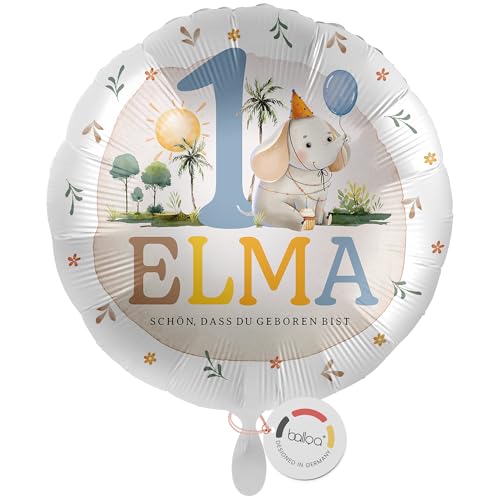 balloa Personalisierter Ballon XXL mit Namen, Geschenk zum 1. Geburtstag, Elefant Namensballon für Safari oder Mottoparty, Helium geeignet Luftballon, Partydeko Kindergeburtstag Mädchen Junge, 53cm balloa Personalisierter Ballon XXL mit Namen, Geschenk zum 1. Geburtstag, Elefant Namensballon für Safari oder Mottoparty, Helium geeignet Luftballon, Partydeko Kindergeburtstag Mädchen Junge, 53cm von balloa