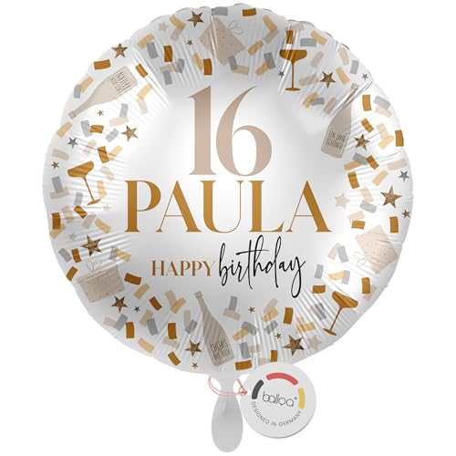 balloa Personalisierter Ballon XXL mit Namen, Geschenk zum 16. Geburtstag, Konfetti Design Gold, Happy Birthday Folienballon mit Wunschtext, Deko für Mädchen, Helium geeignet, 53cm balloa Personalisierter Ballon XXL mit Namen, Geschenk zum 16. Geburtstag, Konfetti Design Gold, Happy Birthday Folienballon mit Wunschtext, Deko für Mädchen, Helium geeignet, 53cm von balloa