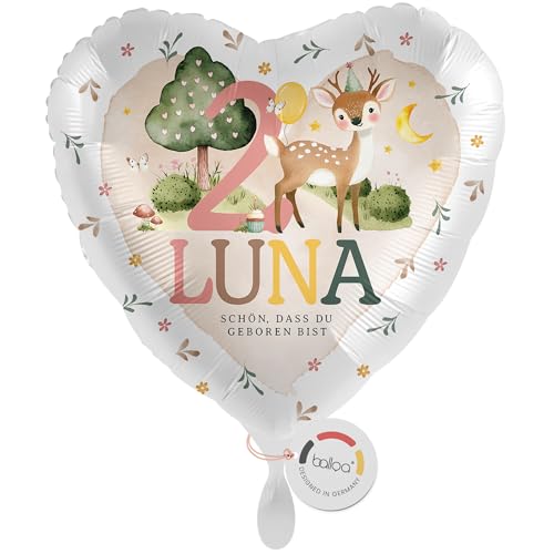balloa Personalisierter Ballon XXL mit Namen, Geschenk zum 2. Geburtstag, Herzballon Reh mit Wunschnamen, Helium geeignet Luftballon, Deko Geschenkidee für Mädchen, Geburtstagsdekoration, 53cm balloa Personalisierter Ballon XXL mit Namen, Geschenk zum 2. Geburtstag, Herzballon Reh mit Wunschnamen, Helium geeignet Luftballon, Deko Geschenkidee für Mädchen, Geburtstagsdekoration, 53cm von balloa