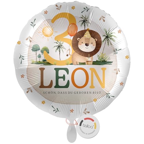 balloa Personalisierter Ballon XXL mit Namen, Geschenk zum 3. Geburtstag, Löwe Namensballon Safari Mottoparty mit Wunschtext, Helium geeignet Luftballon, Partydeko Kindergeburtstag Mädchen Junge 53cm balloa Personalisierter Ballon XXL mit Namen, Geschenk zum 3. Geburtstag, Löwe Namensballon Safari Mottoparty mit Wunschtext, Helium geeignet Luftballon, Partydeko Kindergeburtstag Mädchen Junge 53cm von balloa