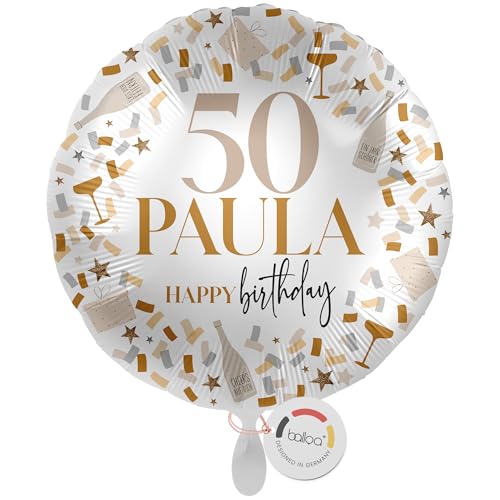 balloa Personalisierter Ballon XXL mit Namen, Geschenk zum 50 Geburtstag Frau, runder Konfetti Folienballon Weiß Gold, Helium geeignet mit Wunschtext, Partydeko und Geburtstagsdeko, 53cm balloa Personalisierter Ballon XXL mit Namen, Geschenk zum 50 Geburtstag Frau, runder Konfetti Folienballon Weiß Gold, Helium geeignet mit Wunschtext, Partydeko und Geburtstagsdeko, 53cm von balloa