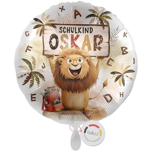 balloa Personalisierter Ballon XXL mit Namen, Geschenk zum Schulanfang, Helium Ballon rund, Folienballon Löwe Motiv, Schulkind Deko Junge, Einschulungsfeier Dschungel Luftballon 53cm balloa Personalisierter Ballon XXL mit Namen, Geschenk zum Schulanfang, Helium Ballon rund, Folienballon Löwe Motiv, Schulkind Deko Junge, Einschulungsfeier Dschungel Luftballon 53cm von balloa