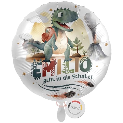 balloa Personalisierter Ballon XXL mit Namen, Geschenk zum Schulstart, Helium Ballon rund, Folienballon Dino Motiv, Schulkind Deko Junge, Einschulungsfeier Urzeit Luftballon 53cm balloa Personalisierter Ballon XXL mit Namen, Geschenk zum Schulstart, Helium Ballon rund, Folienballon Dino Motiv, Schulkind Deko Junge, Einschulungsfeier Urzeit Luftballon 53cm von balloa
