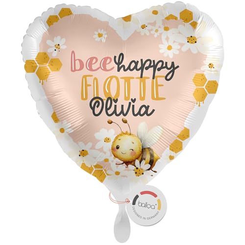 balloa Personalisierter Ballon XXL mit Namen, personalisiertes Geschenk zum Geburtstag, Herzballon bee happy mit Wunschtext, Helium Luftballon Folienballon, Deko Geschenkidee für Frauen, 53cm balloa Personalisierter Ballon XXL mit Namen, personalisiertes Geschenk zum Geburtstag, Herzballon bee happy mit Wunschtext, Helium Luftballon Folienballon, Deko Geschenkidee für Frauen, 53cm von balloa