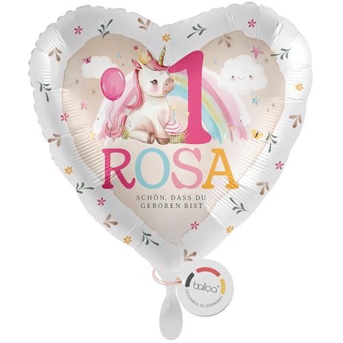 balloa Personalisierter Ballon mit Namen, Geschenk zum 1. Geburtstag, Herzballon Einhorn mit Wunschnamen, Helium geeignet Luftballon, Deko Geschenkidee für Mädchen, Geburtstagsdekoration, 33cm balloa Personalisierter Ballon mit Namen, Geschenk zum 1. Geburtstag, Herzballon Einhorn mit Wunschnamen, Helium geeignet Luftballon, Deko Geschenkidee für Mädchen, Geburtstagsdekoration, 33cm von balloa