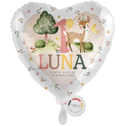 balloa Personalisierter Ballon mit Namen, Geschenk zum 1. Geburtstag, Herzballon Reh mit Wunschnamen, Helium geeignet Luftballon, Deko Geschenkidee für Mädchen, Geburtstagsdekoration, 33cm balloa Personalisierter Ballon mit Namen, Geschenk zum 1. Geburtstag, Herzballon Reh mit Wunschnamen, Helium geeignet Luftballon, Deko Geschenkidee für Mädchen, Geburtstagsdekoration, 33cm von balloa