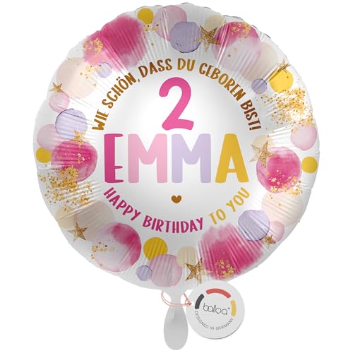 balloa Personalisierter Ballon mit Namen, Geschenk zum 2. Geburtstag, Folienballon mit Zahl und Wunschtext, Helium Ballon Baby Kinder Mädchen Jungen Party Deko Geburtstag, 33cm von balloa
