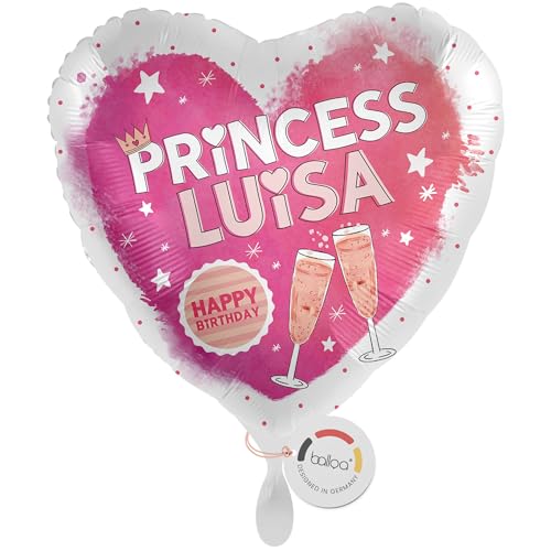 balloa Personalisierter Ballon mit Namen, Geschenk zum Geburtstag, Herz Folieballon Princess Motiv mit Wunschtext Happy Birthday, Helium geeignet, Luftballon Deko für Frauen Mädchen, 33cm balloa Personalisierter Ballon mit Namen, Geschenk zum Geburtstag, Herz Folieballon Princess Motiv mit Wunschtext Happy Birthday, Helium geeignet, Luftballon Deko für Frauen Mädchen, 33cm von balloa