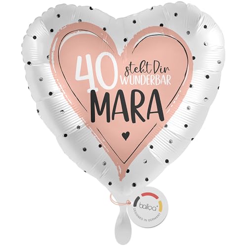 balloa Personalisierter Ballon mit Namen, Geschenk zum Geburtstag, Herzballon Rosa mit Wunschtext 40 steht Dir wunderbar, Helium geeignet Luftballon, Dekoration für Frauen, 33cm von balloa