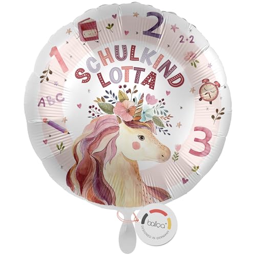 balloa Personalisierter Ballon mit Namen, Geschenk zum Schulanfang, Helium Ballon rund, Folienballon Einhorn Motiv, Schulkind Deko Mädchen, Schultüte Einschulungsfeier 33cm balloa Personalisierter Ballon mit Namen, Geschenk zum Schulanfang, Helium Ballon rund, Folienballon Einhorn Motiv, Schulkind Deko Mädchen, Schultüte Einschulungsfeier 33cm von balloa