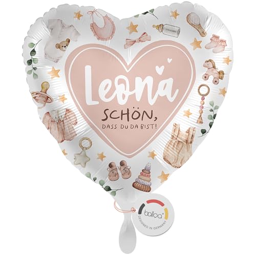 balloa Personalisierter Ballon mit Namen, Geschenk zur Geburt, Herzballon Rosa mit Wunschtext, Heliumballon für Baby Mädchen, Folienballon mit Babyartikeln Motiv, Deko Begrüßungsgeschenk, 33cm balloa Personalisierter Ballon mit Namen, Geschenk zur Geburt, Herzballon Rosa mit Wunschtext, Heliumballon für Baby Mädchen, Folienballon mit Babyartikeln Motiv, Deko Begrüßungsgeschenk, 33cm von balloa