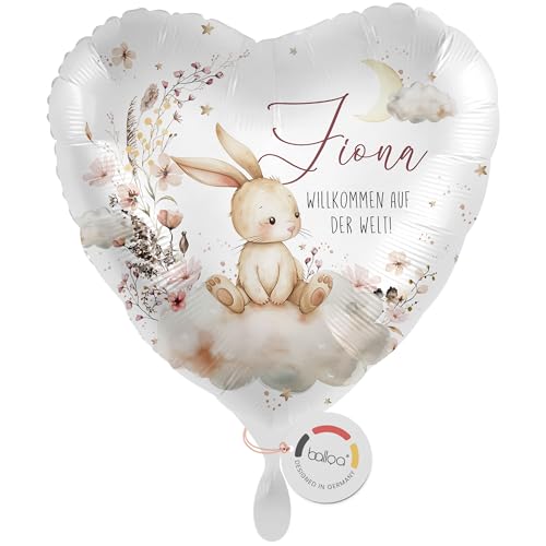 balloa Personalisierter Folienballon XXL mit Name, Geschenk zur Geburt für Junge oder Mädchen, großer Heliumballon zur Babyparty, Herzform mit Hase und Schriftzug Oh Baby, 53cm balloa Personalisierter Folienballon XXL mit Name, Geschenk zur Geburt für Junge oder Mädchen, großer Heliumballon zur Babyparty, Herzform mit Hase und Schriftzug Oh Baby, 53cm von balloa