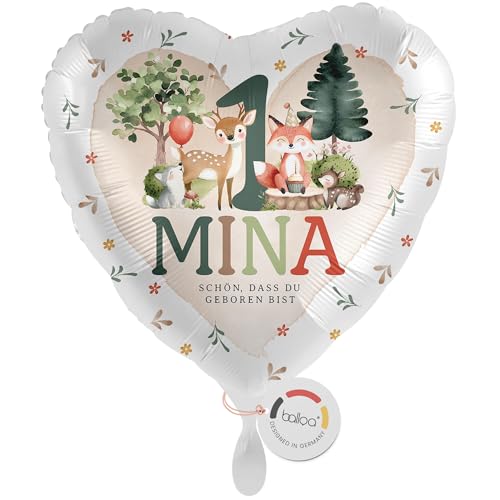 balloa Personalisierter Folienballon mit Namen, Geschenk zum 1. Geburtstag, Waldtiere Herzballon mit Wunschtext, Helium geeignet Luftballon, Partydeko Kindergeburtstag Junge Mädchen, 33cm balloa Personalisierter Folienballon mit Namen, Geschenk zum 1. Geburtstag, Waldtiere Herzballon mit Wunschtext, Helium geeignet Luftballon, Partydeko Kindergeburtstag Junge Mädchen, 33cm von balloa