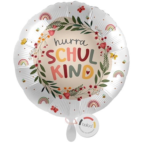 balloa XXL Folienballon Schulkind, großer Helium Ballon zur Einschulung mit Aufdruck Hurra Schulkind, Geschenk zum Schulanfang für Mädchen oder Jungen, Deko Einschulungsfeier, 53cm von balloa