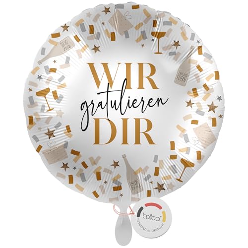 balloa XXL Folienballon Wir gratulieren Dir, großer Helium Ballon für Erwachsene, Deko für Glückwünsche zur Beförderung Jubiläum Abschluss oder Feier, befüllbar mit Helium oder Luft, 53cm von balloa