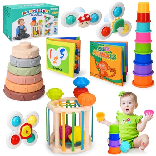 balnore Baby Spielzeug 6 Monate, 6 in 1 Montessori Spielzeug ab 0 3 6 9 12 Monate Sensorische Box/Spinners/Stapelringes/Stoffbuch/Stapelbechers für 1 2 3 Jahre Geschenk Junge Mädchen von balnore
