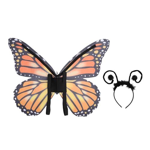 banapoy Schmetterlingsflügelkostüm, Mädchen Schmetterlingsfeen Flügel mit Stirnband und Engel Kostüm für Halloween -Weihnachtsfest -Cosplay Gekleidet (ORANGE) von banapoy