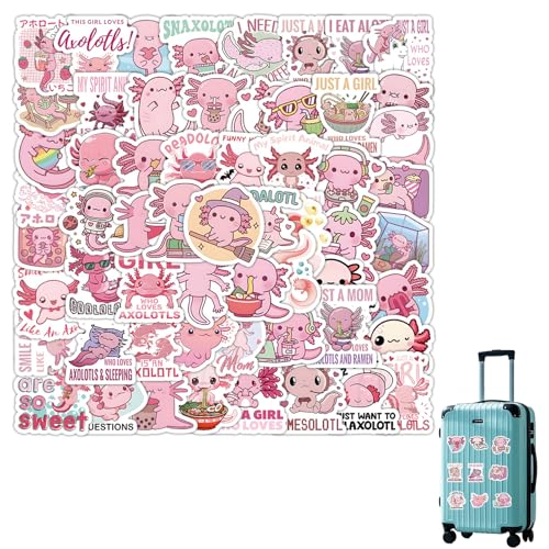banjiabb 100 Stück Niedlich Axolotl Aufkleber,Süß Axolotl Sticker Set,Axolotl Aufkleber,Cute Sticker,Für Laptop Koffer Helm Notizbuch Auto Motorräder von banjiabb