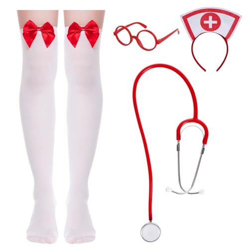 Krankenschwester Kostüm Halloween Frauen Krankenschwester Kostüm Zubehör Roter Krankenschwester Hut Stirnband Brille Stethoskop Hohe Socke für Halloween Karneval Krankenschwester Cosplay Party Krankenschwester Kostüm Halloween Frauen Krankenschwester Kostüm Zubehör Roter Krankenschwester Hut Stirnband Brille Stethoskop Hohe Socke für Halloween Karneval Krankenschwester Cosplay Party von baotongle