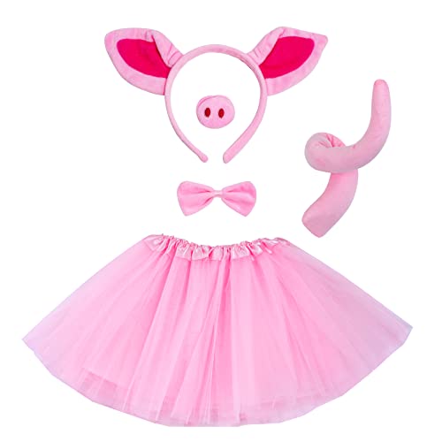 baotongle Schwein Kostüm Set Kinder Tutu Rock Kostüm Ohren Schwanz und Fliege Set, Rosa Tier Schwein Schweineohr Stirnband, Faux Schweineschnauze,Halloween Cosplay Party Dekoration von baotongle