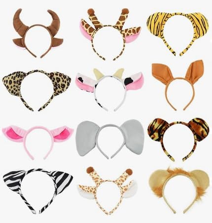 baotongle 12pcs Tier Haarreifen Animals Stirnbänder Ohren Elefant Löwe Giraffe Tiger Zebra Leopard Kuh Schwein Ohren Cosplay Haar Reifen für Geburtstag Halloween Kostüm Party von baotongle