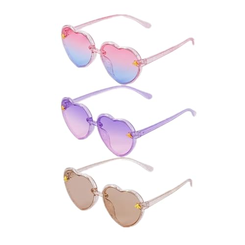 baotongle 3 Stück Sonnenbrille Kinder Mädchen Herz Sonnenbrille Stilvolle nette Biene für Kleinkind Alter 3-10 Party Outdoor (3, Rosa/Farbverlauf Blau, Lila/Farbverlauf Rosa, Transparent Tee) von baotongle