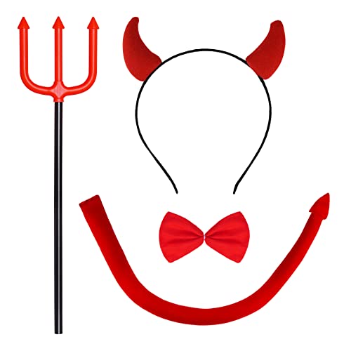 baotongle 4 Teufelshörner Kostüm Set Teufel Hörner haarreif Fliege Teufelsschwanz und Dreizack Devil Kostüm für Damen Karneval Cosplay Maskerade Halloween baotongle 4 Teufelshörner Kostüm Set Teufel Hörner haarreif Fliege Teufelsschwanz und Dreizack Devil Kostüm für Damen Karneval Cosplay Maskerade Halloween von baotongle