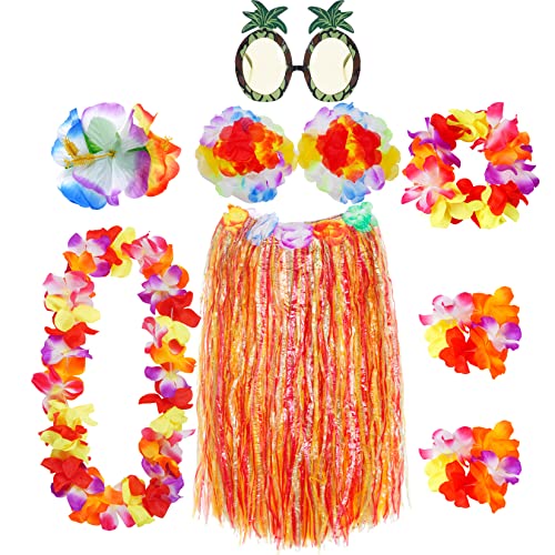 baotongle 8 Stück Hawaii Party Kostüm Set mit Halskette Armbänder Stirnband Blume BH Haarblume und Ananas Sonnenbrille für Beachparty Deko Multicolor 60cm von baotongle