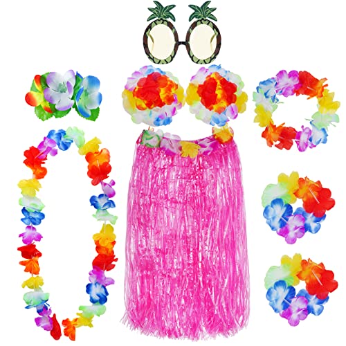 baotongle 8 Stück Hawaii Party Kostüm Set mit Halskette Armbänder Stirnband Blume BH Haarblume und Ananas Sonnenbrille für Beachparty Deko Rosa 60cm von baotongle