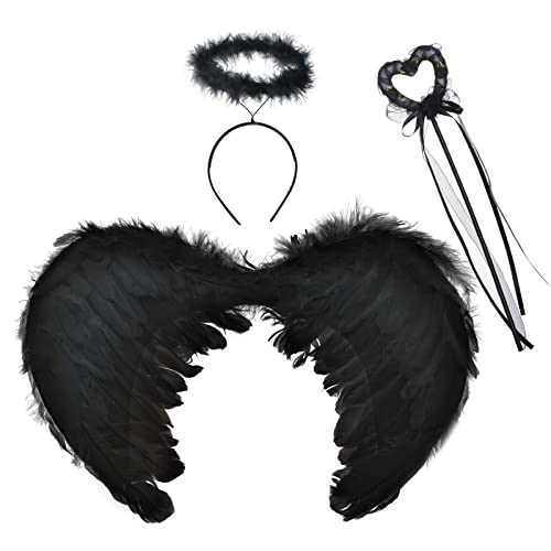 baotongle Engelsflügel Schwarz,Engel Kostüm Damen mit Heiligenschein und Zauberstab,Schwarz Engel Flügel,Party Kostüme Deko baotongle Engelsflügel Schwarz,Engel Kostüm Damen mit Heiligenschein und Zauberstab,Schwarz Engel Flügel,Party Kostüme Deko von baotongle