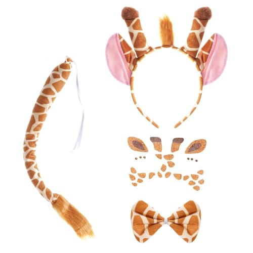 baotongle Giraffe Kostüm Set, Giraffe Gesicht Kunst Aufkleber, Tier Giraffe Stirnband Fliege, Giraffe Ohren Stirnband für Kostüm Party Dekoration Zubehör (Giraffe Kostüm) von baotongle
