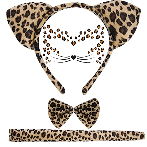 baotongle Leopard Kostüm Set, Leopard Gesicht Kunst Aufkleber, Tier Leopard Stirnband Fliege, Leopard Ohren Stirnband für Kostüm Party Dekoration Zubehör (Leopard Kostüm) baotongle Leopard Kostüm Set, Leopard Gesicht Kunst Aufkleber, Tier Leopard Stirnband Fliege, Leopard Ohren Stirnband für Kostüm Party Dekoration Zubehör (Leopard Kostüm) von baotongle