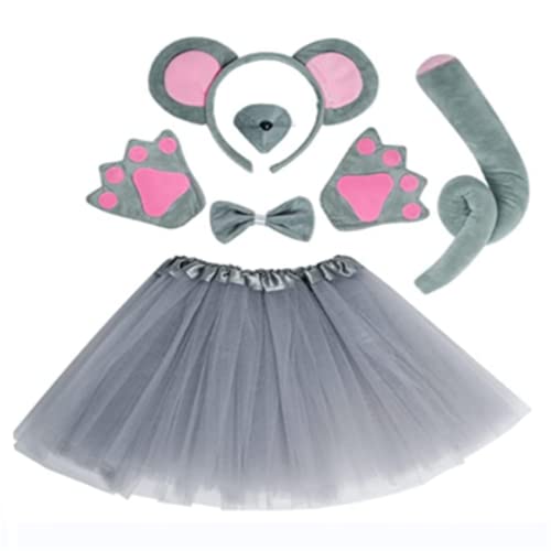 baotongle Maus Kostüm Set Ohren/Schwanz/Fliege Tutu Tierkleid Set Kinder Maus Kostüm Kostümparty, Dekorationszubehör von baotongle