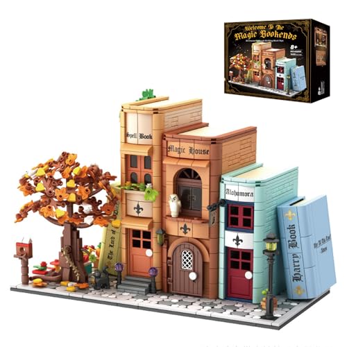 Klemmbausteine Magisches Buchstützen, für BookNook Building Home Bücherregal-Einsatzdekoration, Bücherregal Miniatur Haus Modular Building Set Geschenke für Erwachsene und Kinder（1488 Stück） von barweer