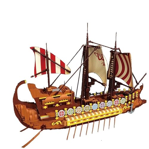 Piratenschiff Antikes Wikingerschiff Bausatz - 2073 Teile Detailliertes Kriegsschiff mit Segeln & Rudern，Historisches Segelschiff Modell für Erwachsene,Premium Klemmbausteine Set (42 cm Länge) von barweer