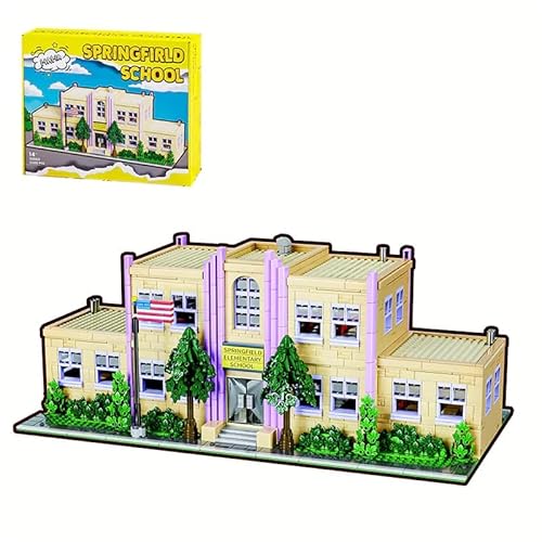 Schulgebäude Klemmbausteine Haus, Simpsans Springfiald Elemantery School Architecture Modell Häuser Bausteine, Stadthaus Gebäude House Modular Building Set für Erwachsene und Kinder (3500 Teile) von barweer