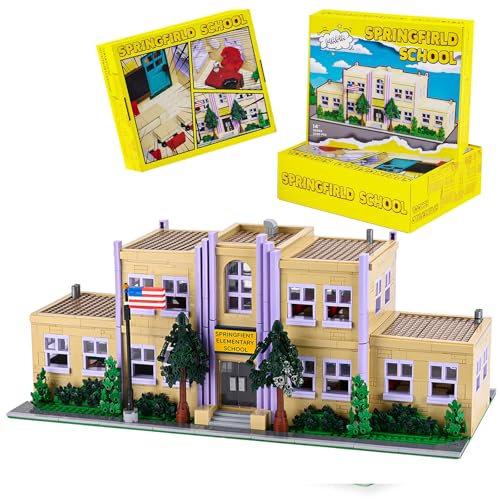Schulgebäude Klemmbausteine Haus für Erwachsene und Kinder, Simpsned Springfialed Elemantery School Architecture Modell Häuser Bausteine, Stadthaus Gebäude House Modular Building Set (3500 Teile) von barweer