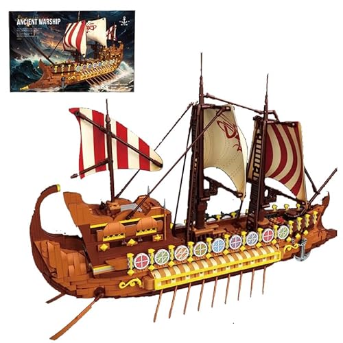 barweer Ancient Roman Wikinger Kriegsschiff Klemmbausteine, Uralt Militär Viking Battleships Modell Schlachtschiff Wikingerschiff Bausteine Schiff Set für Erwachsene, Buildings（2073 Teile） von barweer