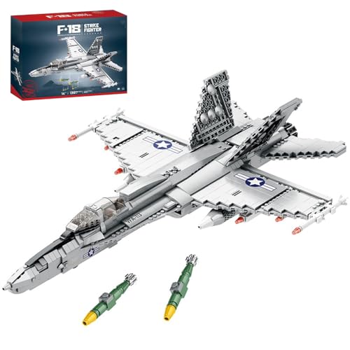 barweer Militär F-18-Trägerjäger Flugzeug Klemmbausteine, WW2 Kampfflugzeug Technik Flugzeuge Modelle, Großes Hubschrauber Bausteine Geschenk Erwachsene (1387 Stücke) von barweer