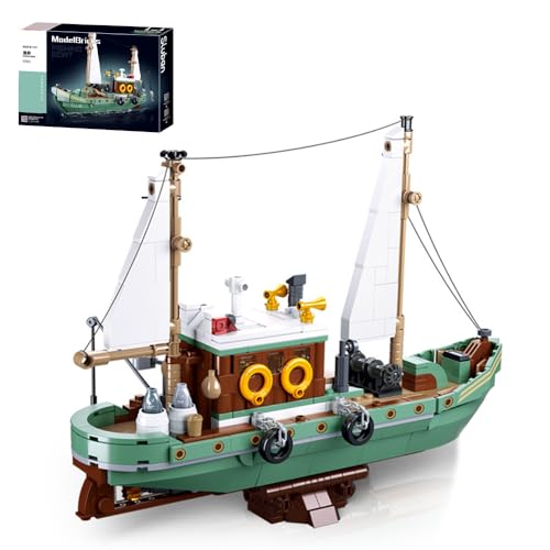 barweer Klemmbausteine Fischerboot, Boat Schiff Bausteine,Piratenschiff Technik Spielzeug Bausatz, Segelschiff Geschenke für Kind und Erwachsene (610 Teile) von barweer