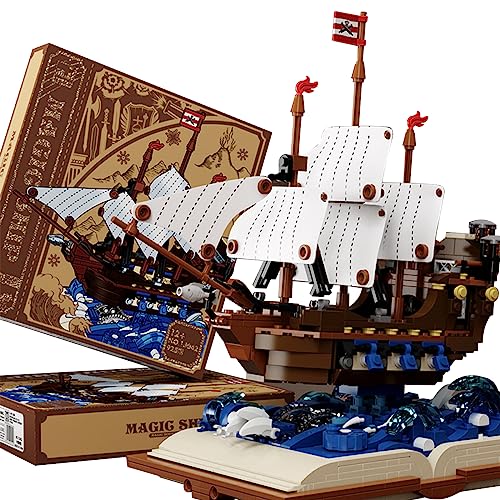 barweer Ideas Schlachtschiff Magisches Buch Piratenschiff,Schiff Bausteine für Piraten,Geschenk für 6-10 Jungen Mädchen,Klemmbausteine für Erwachsene Männer（925 Teile） von barweer