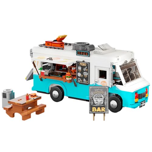 barweer Nostalgisches City Food Truck Klemmbausteine,Retro Wohnmobil Chevrolet P30 Van Baustein, Auto Bus Modell für Erwachsene und Kinder（2196 Teile） von barweer