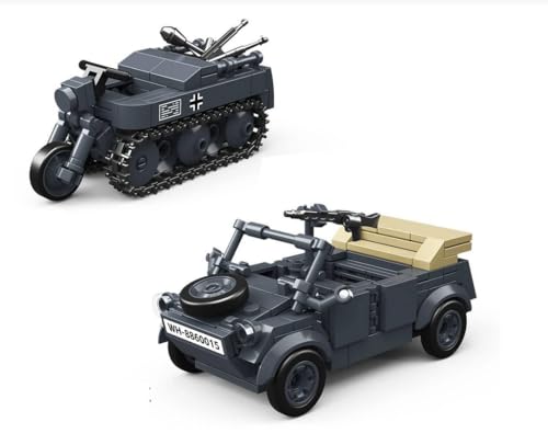 barweer WW2 Militär Kettenkrad & Typ 82 Kübelwagen Panzer Building,Klemmbausteine Waffen Modell, Sammlung Spielzeug Geschenk für Erwachsene Männer und Junge 6-14 (414 Teile) von barweer