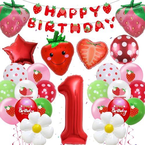 Erdbeer Ballons Deko 1.Geburtstag Mädchen - 39 Stück Erdbeeren Deko, Happy Birthday Banner, roter Folienballon Nummer 1, süße Erdbeer Gänseblümchen Ballons für Mädchen Sweet Ersten Geburtstag Erdbeer Ballons Deko 1.Geburtstag Mädchen - 39 Stück Erdbeeren Deko, Happy Birthday Banner, roter Folienballon Nummer 1, süße Erdbeer Gänseblümchen Ballons für Mädchen Sweet Ersten Geburtstag von batnite