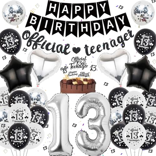 Luftballon 13.Geburtstag Deko Schwarz Silber - 50 Stück 13 Geburtstag Deko, Official Teenager Banner, Geburtstagsbanner,Liebe Stern Ballon, Kuchendekor, für 13 Jahre Junge Geburtstag Deko Luftballon 13.Geburtstag Deko Schwarz Silber - 50 Stück 13 Geburtstag Deko, Official Teenager Banner, Geburtstagsbanner,Liebe Stern Ballon, Kuchendekor, für 13 Jahre Junge Geburtstag Deko von batnite